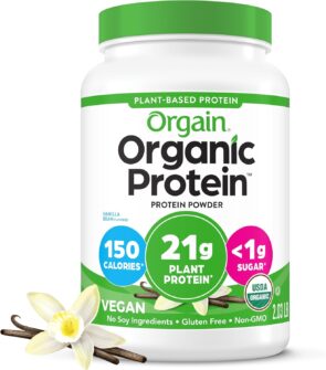 Orgain Organic Vegan Protein Powder, Vanilla Bean - 21g Plant Protein, 6g Prebiotic Fiber, No Lactose Ingredients, No Added Sugar, Non-GMO, For Shakes &...